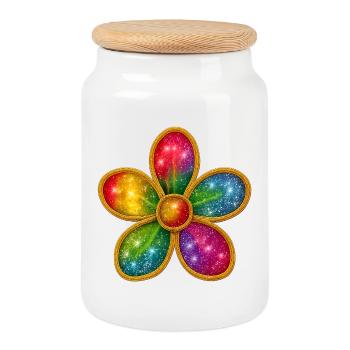 Bague fleur galactique avec des étincelles colorées - Boîte à biscuits avec couvercle en bois - blanc - Devant
