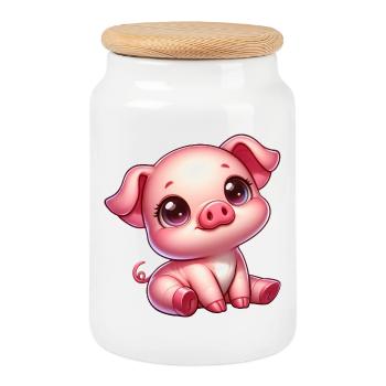 Süß Ferkel Cartoon Bauernhof Kawaii Landwirtschaft - Keksdose mit Holzdeckel - Weiß - Vorne