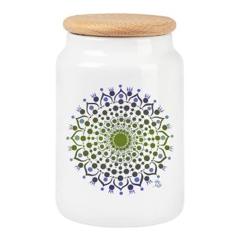 Mandala de fleurs en bleu et vert - Boîte à biscuits avec couvercle en bois - blanc - Devant