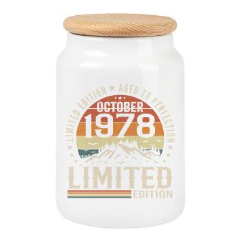 Né en octobre 1978 - cadeau millésime Octobre 1978 - Boîte à biscuits avec couvercle en bois - blanc - Devant