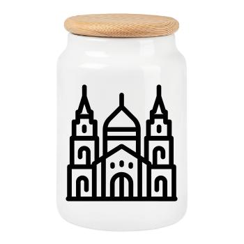 cathedral - Cookie Jar with Wooden Lid - white - Front