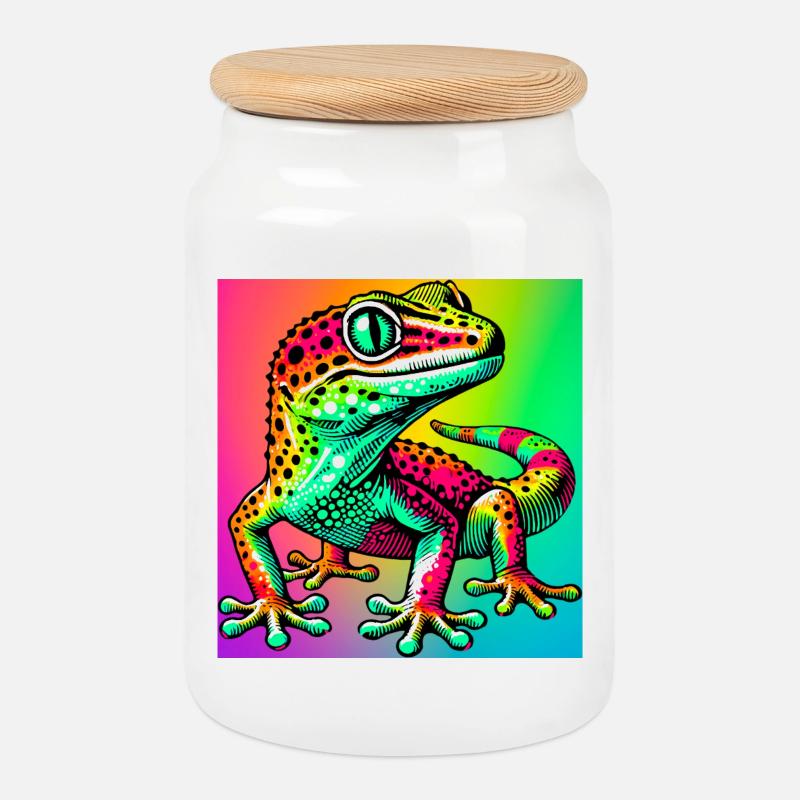 Gecko - Keksdose mit Holzdeckel - Weiß