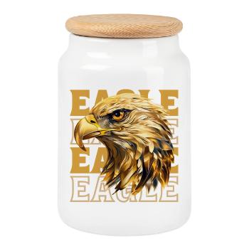Eagle Head Gold Bird of Prey Bird Animal Nature - Cookie Jar with Wooden Lid - white - Front