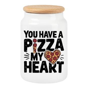 Pizza Love Heart Funny Food Lover - Cookie Jar with Wooden Lid - white - Front