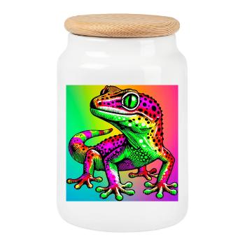 Gecko - Keksdose mit Holzdeckel - Weiß - Vorne