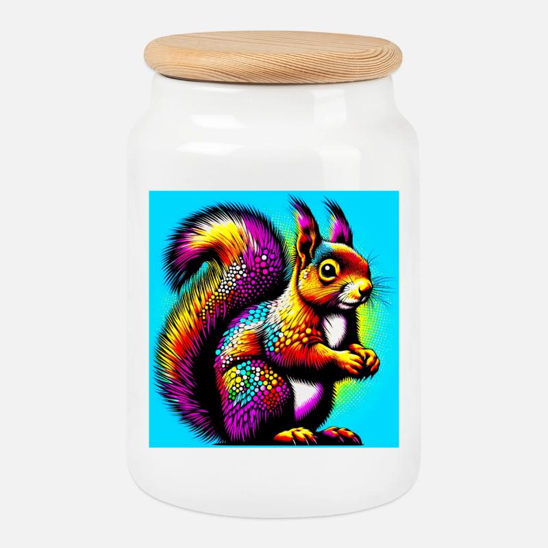 squirrel - Cookie Jar with Wooden Lid - white