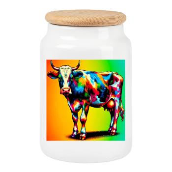 cow - Cookie Jar with Wooden Lid - white - Front