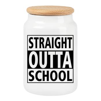 Class Shirts Straight outta school - Cookie Jar with Wooden Lid - white - Front