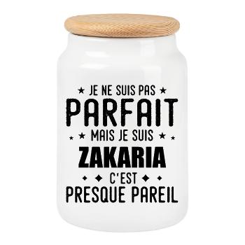Zakaria : authentique, imparfait, top, perfection - Boîte à biscuits avec couvercle en bois - blanc - Devant