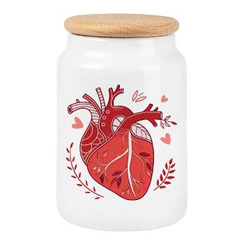Coeur anatomique dans un style moderne - Boîte à biscuits avec couvercle en bois - blanc - Devant
