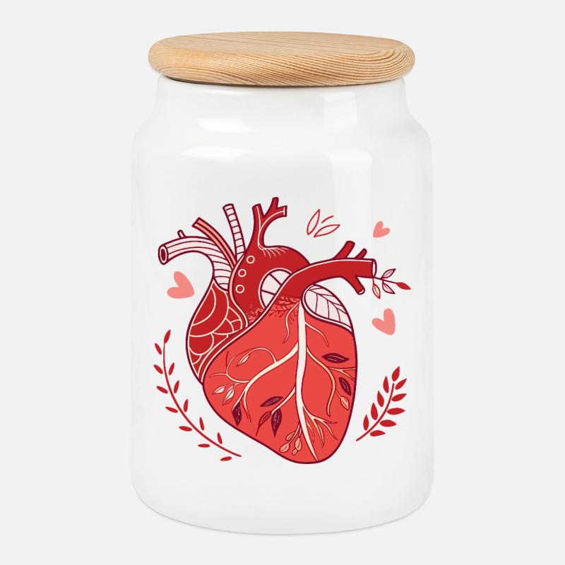 Coeur anatomique dans un style moderne - Boîte à biscuits avec couvercle en bois - blanc