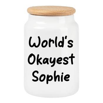World's okayest Sophie - Keksdose mit Holzdeckel - Weiß - Vorne