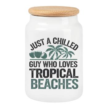 Amoureux des plages tropicales et détendus, vacances - Boîte à biscuits avec couvercle en bois - blanc - Devant