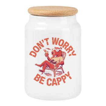 Capybara Cochon d’Inde Capybara - Boîte à biscuits avec couvercle en bois - blanc - Devant