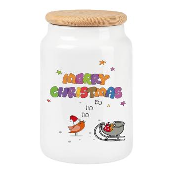 Merry Christmas - Cookie Jar with Wooden Lid - white - Front
