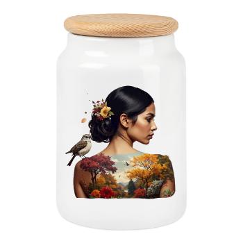 Autumnal Natural Flowers Women's T-Shirt - Cookie Jar with Wooden Lid - white - Front