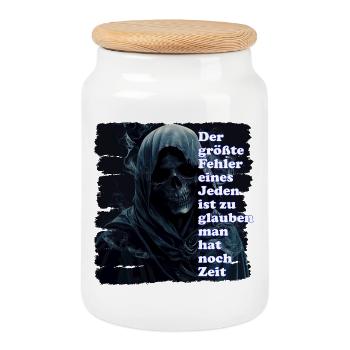 Mystischer Totenschädel mit Zitat - Keksdose mit Holzdeckel - Weiß - Vorne