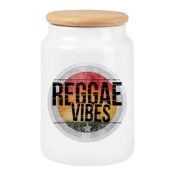 Reggae Vibes Retro Design - Cookie Jar with Wooden Lid - white - Front