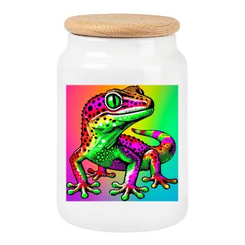 Gecko - Boîte à biscuits avec couvercle en bois - blanc - Devant