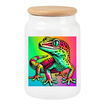 Gecko - Boîte à biscuits avec couvercle en bois - blanc - Devant
