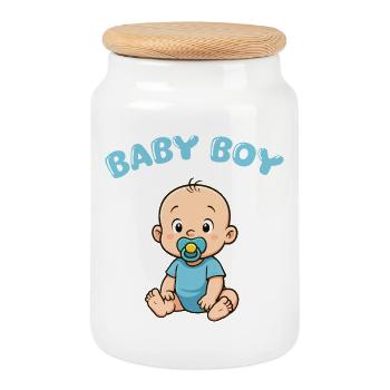Niedlicher Baby Jungen Druck - Keksdose mit Holzdeckel - Weiß - Vorne