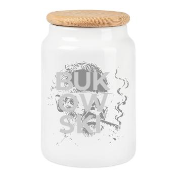 Charles Bukowski raucht ein Zigarrenporträt - Keksdose mit Holzdeckel - Weiß - Vorne