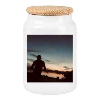 Flusslandschaft bei Sonnenuntergang - Keksdose mit Holzdeckel - Weiß - Vorne