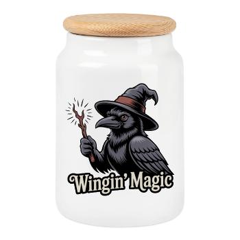 Corbeau magique ailé - Boîte à biscuits avec couvercle en bois - blanc - Devant