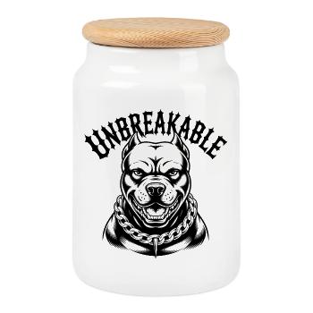 Unzerbrechliche Pitbull-Kraft - Keksdose mit Holzdeckel - Weiß - Vorne