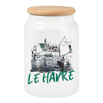 Le Havre scene maritime avec calligraphie - Boîte à biscuits avec couvercle en bois - blanc - Devant