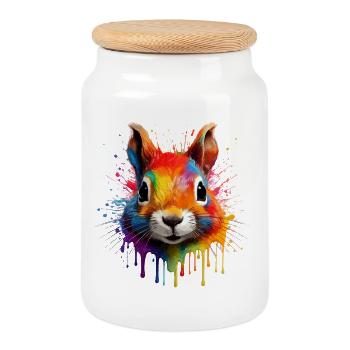 Colorful Squirrel - Cookie Jar with Wooden Lid - white - Front