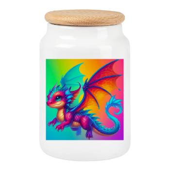 dragon - Cookie Jar with Wooden Lid - white - Front
