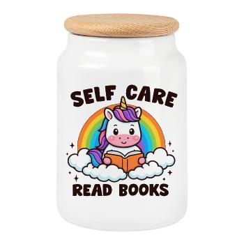 Unicorn Player and Animated Rainbow - Cookie Jar with Wooden Lid - white - Front