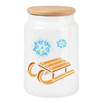 Sleigh with snowflakes cartoon - Cookie Jar with Wooden Lid - white - Front