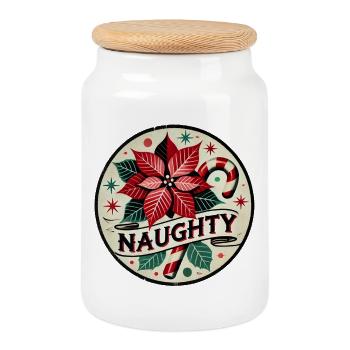 Festliches Weihnachtsstern- und Zuckerstangen-Design - Keksdose mit Holzdeckel - Weiß - Vorne