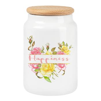 Happiness - Cookie Jar with Wooden Lid - white - Front