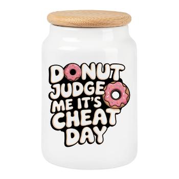 Freches Donut T-Shirt zum Tag des Gerichts - Keksdose mit Holzdeckel - Weiß - Vorne