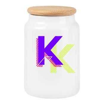 k - Conception de graffitis - Boîte à biscuits avec couvercle en bois - blanc - Devant