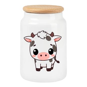 Vache mignonne - Boîte à biscuits avec couvercle en bois - blanc - Devant
