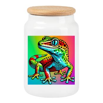 Gecko - Keksdose mit Holzdeckel - Weiß - Vorne