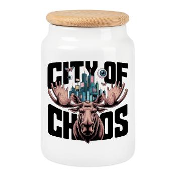 Moose City Skyline-Geweihe - Keksdose mit Holzdeckel - Weiß - Vorne