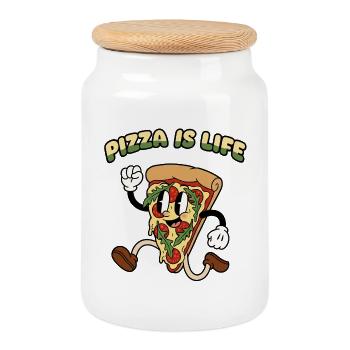 Pizza Is Life - Keksdose mit Holzdeckel - Weiß - Vorne