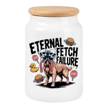 Eternal Fetch: Doppel-Totenkopf-Zungenhund - Keksdose mit Holzdeckel - Weiß - Vorne