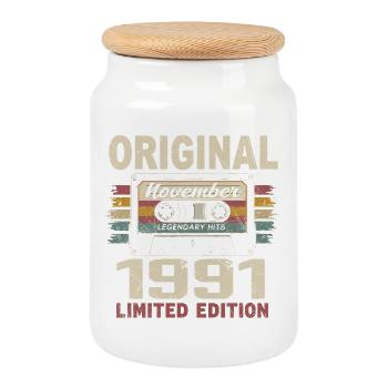 November 1991 Gift November 1991 - Cookie Jar with Wooden Lid - white - Front