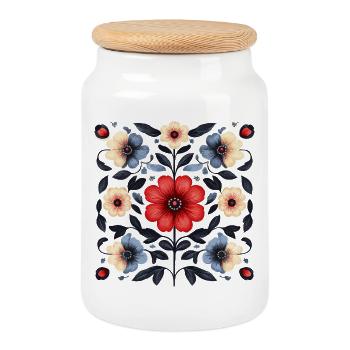 Motif floral nordique - Boîte à biscuits avec couvercle en bois - blanc - Devant
