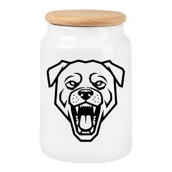 Geometrischer Rottweiler - Bedrohlicher Hund Logo - Keksdose mit Holzdeckel - Weiß - Vorne