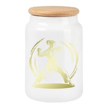 Karate Silhouette Fighter - Cookie Jar with Wooden Lid - white - Front