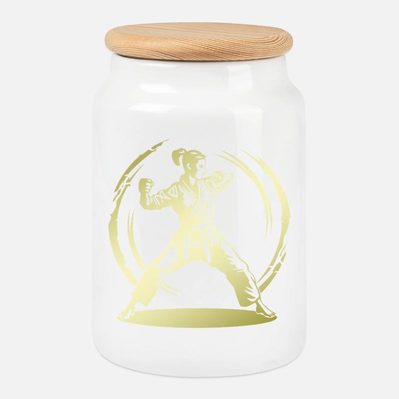 Karate Silhouette Fighter - Keksdose mit Holzdeckel - Weiß