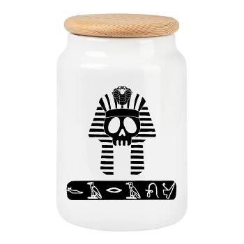 Schädel des Schwarzen Pharaos - Keksdose mit Holzdeckel - Weiß - Vorne