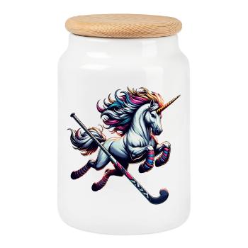 Eishockey Einhorn Mit Schläger Fantasy Power - Keksdose mit Holzdeckel - Weiß - Vorne